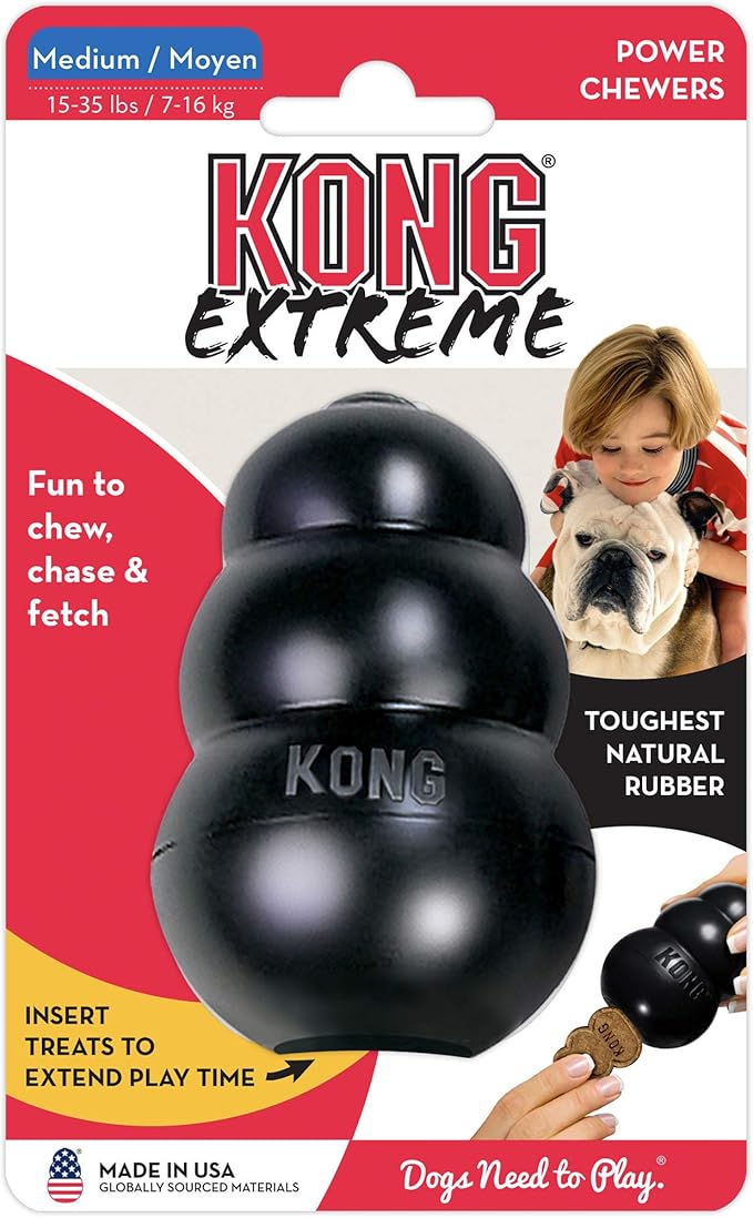 KONG Extreme Dog Toy - Fetch & Chew Toy - Treat-Filling Capabilities & Erratic Bounce for Extended Play Time Most Durable Natural Rubber Material - for Power Chewers - for Medium Dogs