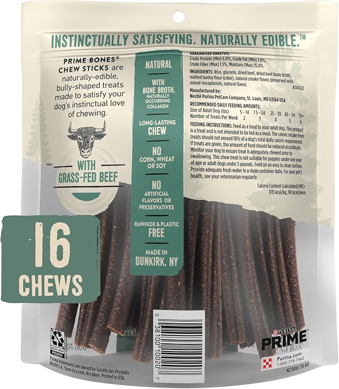 Purina Prime Bones Chew Stick With Grass-Fed Beef - 17.5 oz. Pouch
