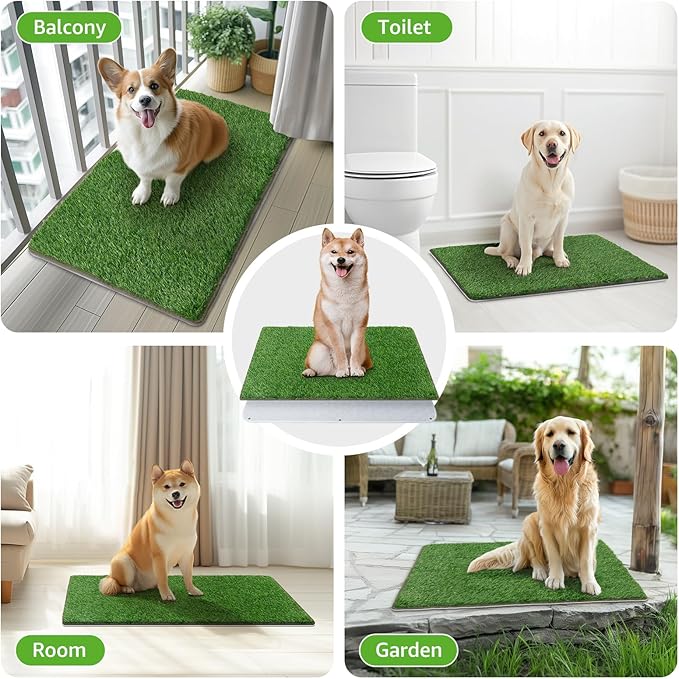 PICK FOR LIFE Dog Grass Mat with Pee Pad,Artificial Indoor Grass Potty Training Pads for Dogs Doggies Washable,Reusable Puppy Pads Leakproof on Outdoor Patio Balcony Apartment(24.5x39'')