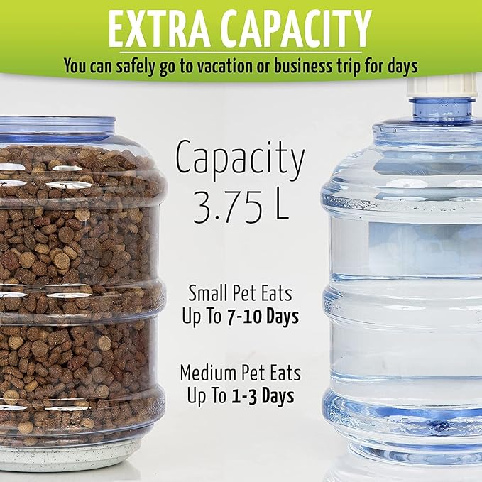 Zone Tech Automatic Pet Feeder and Waterer Dispenser - Premium Quality Durable Self-Dispensing Gravity Pet, Dog, Cat Food Bowl- 1 Gallon Feeder and 3.7 Liters Pet Waterer
