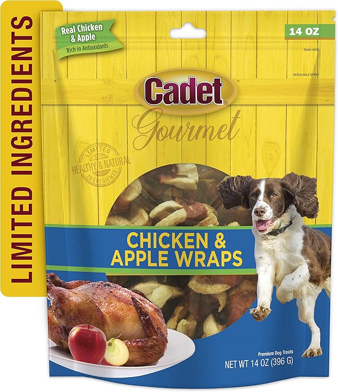 Cadet Gourmet Chicken & Apple Wrapped Dog Treats Wraps - Healthy & Natural Chicken & Apple Dog Training Treats for Small & Large Dogs - Inspected & Tested in USA (14 oz.)