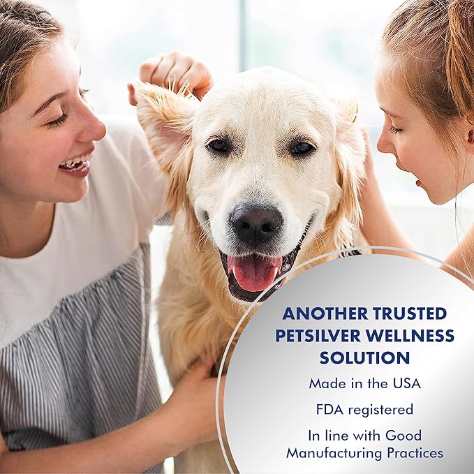 PetSilver Natural Ear Wash Flush with Patented Chelated Silver Formula, Cat and Dog Ear Cleaner and Treatment, Sooth and Clean Itchy and Inflamed Ears, Easy to Use, Made in USA, 4 oz.