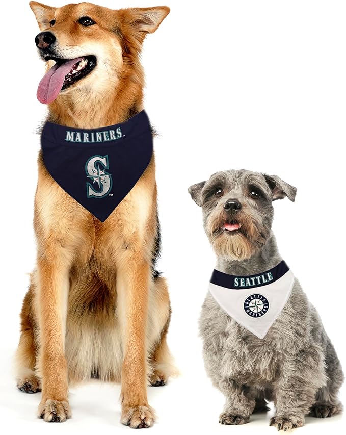 Pets First MRN-3217-L-XL MLB Seattle Mariners Reversible Pet Bandana, Large/X-Large, MLB Team Color