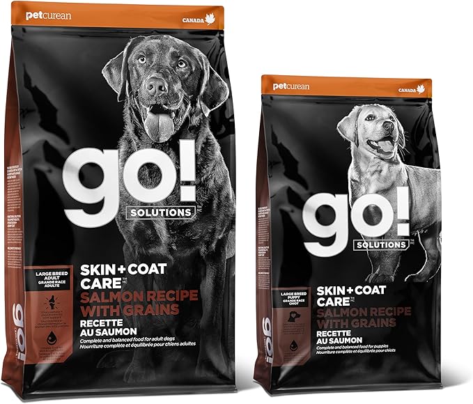 Bundle of Go! Solutions Skin + Coat Care - Dry Dog Food for Puppy, 12lb and Go! Solutions Skin + Coat Care - Dry Dog Food for Adult, 25lb