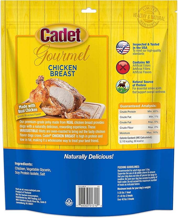 Cadet Chicken Breast Jerky Dog Treats, 28 Ounces Per Bag (2 Pack)