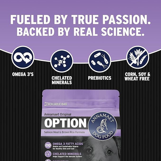 Annamaet Original Option Formula Dry Dog Food, 24% Protein (Salmon & Brown Rice), 12-lb Bag