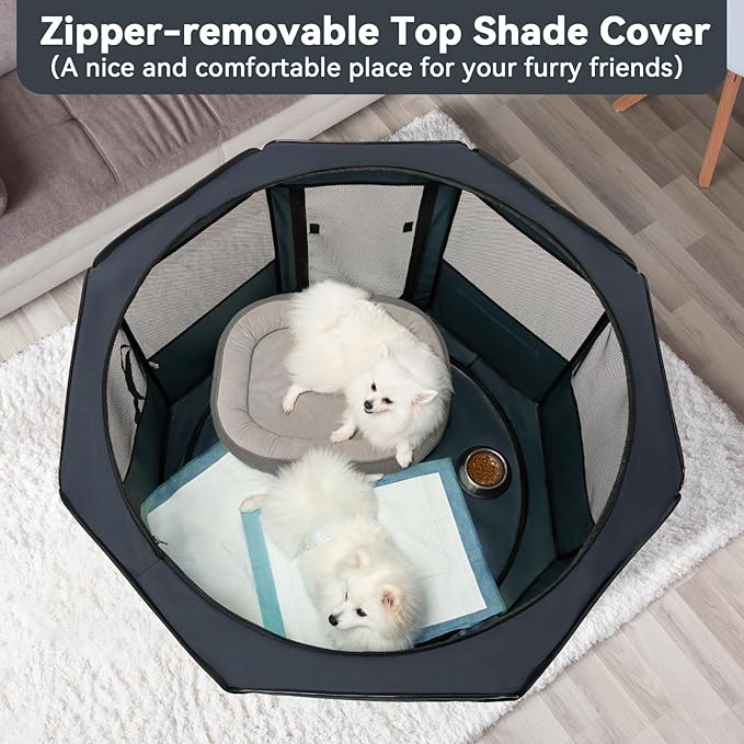 PETSFIT Dog Playpen, 45.5" Sturdy Pop Up Dog Kennel Foldable Dog Pen Indoor Outdoor Puppy Playpen for Medium Dogs Cats with Traveling Bag Zipper Sealed Removable Mesh Top Leakproof Bottom Mat Blue L