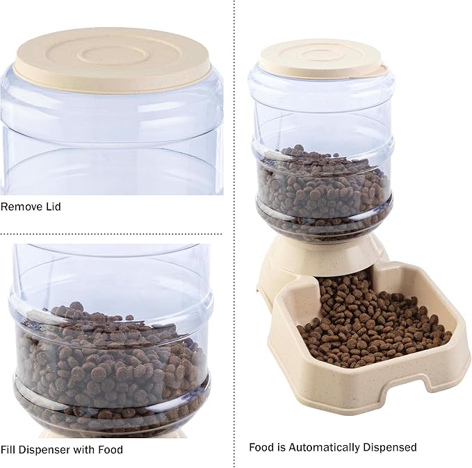 Automatic Cat Feeder and Water Dispenser - 2-Pack 3.8L/1G Dog Food and Water Bowl - Gravity Automatic Water Dispenser for Dogs and Cats by PETMAKER