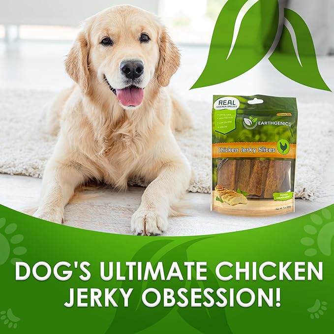 Earthgenics® Chicken Jerky Dog Treats - Lean, Tender 100% Natural Chicken Breast for All Ages, High in Protein, Minerals, B6 & B12, No Harmful Additives, Improves Skin & Coat (7oz.)