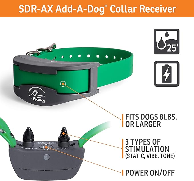SportDOG Brand SportHunter 1225X/1825X Add-A-Dog Collar - Additional, Replacement, or Extra Collar for Your Remote Trainer - Waterproof and Rechargeable with Tone, Vibration, and Static