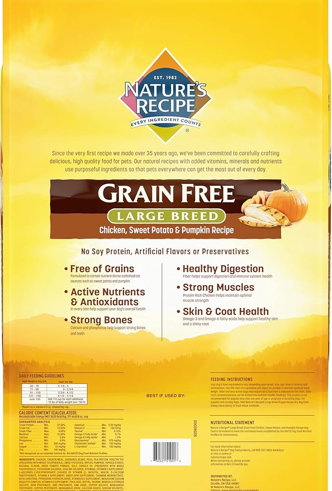 Nature's Recipe Grain Free Large Breed Chicken, Sweet Potato & Pumpkin 24 Pounds Dry Dog Food + Grain Free Chicken Recipes Variety Pack 2.75 Ounce (Pack of 24) Wet Dog Food Bundle