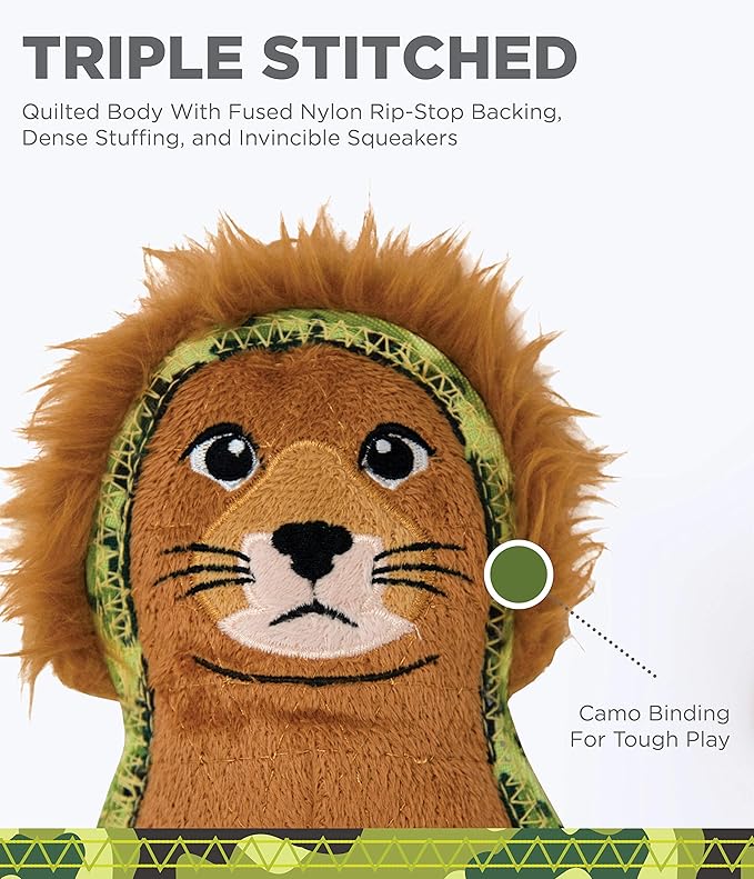 Outward Hound Xtreme Seamz Lion Squeaky Dog Toy - Reinforced Dense Stuffing Plush Toy