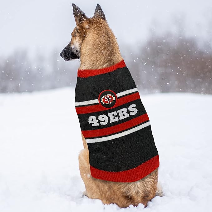 Pets First NFL San Francisco 49ers Dog Sweater, Size Small. Warm and Cozy Knit Pet Sweater with NFL Team Logo, Best Puppy Sweater for Large and Small Dogs, Team Color (SAN-4179-SM)