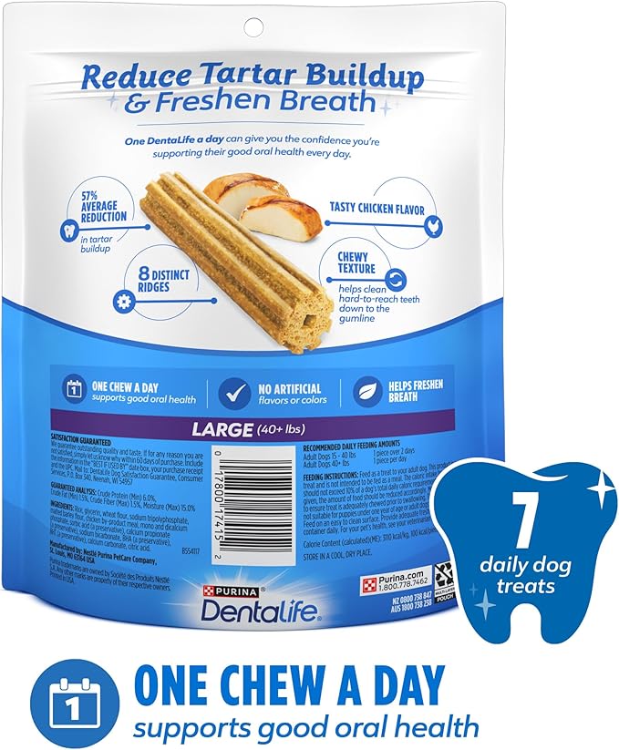 Purina Dentalife Daily Oral Care Chicken Flavor Large Breed Dog Dental Chews - 7 ct. Pouch