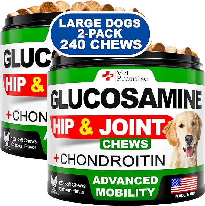 (2 Pack) Glucosamine for Dogs - Hip and Joint Supplement for Dogs - Glucosamine Chondroitin for Dogs - Dog Joint Pain Relief - MSM - Hemp - Advanced Support Dog Joint Supplement - 240 Mobility Chews