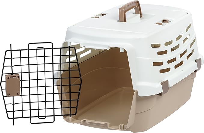 IRIS USA 23" Cat Carrier, Small Pet Carrier Hard, Dog Kennel with 2-Door Front and Top Access, Dog Carrier, up to 18 pounds, White/Almond