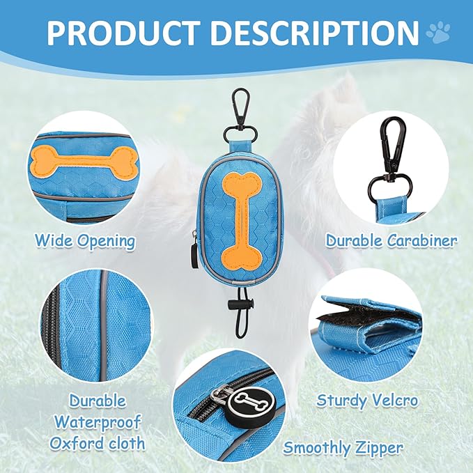 Hands Free Dog Poop Bag Holder for Leash with Big Opening, Dog Poop Bag Holder, Zippered Pouch with Carabiner Hook Waterproof Dog Poop Bag Holder(1 Doggy Bag) (Black)