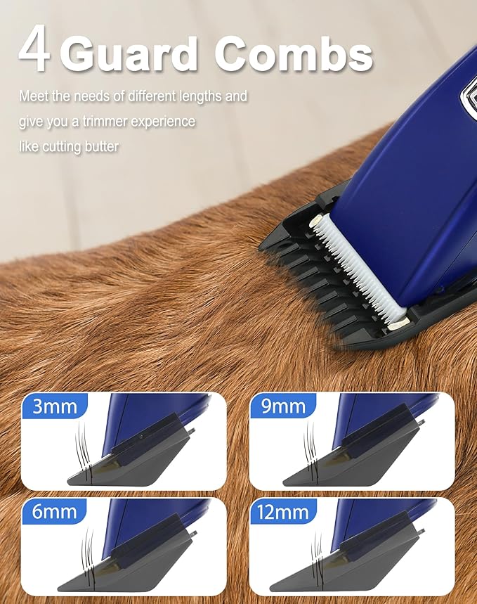 2 in 1 Dog Grooming Kit, Low Noise Dog Clippers for Thick Heavy Coats, Professional Cordless Dog Paw Trimmer with LED Light, USB Rechargeable Pet Hair Shaver for Small & Large Dogs Cats Pets