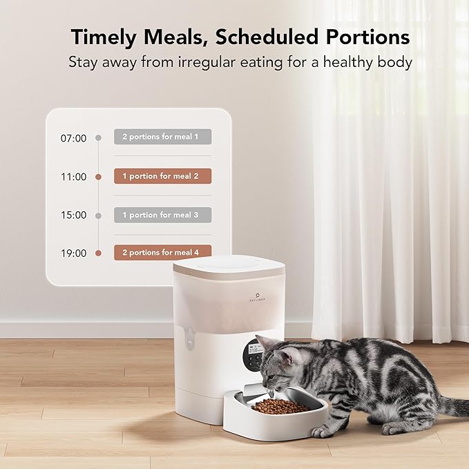 PETLIBRO Automatic Cat Feeder, Automatic Cat Food Dispenser with Timer Interactive Voice Recorder, Auto Cat Feeder with 1-4 Meals Control Dry Food, White Transparent