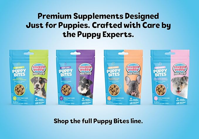 Puppy Bites by Snuggle Puppy, Gut Health, 60 Count Probiotic Supplement for Strong Immunity & Digestive Support for Puppies, Tasty Chew with Pumpkin, Mushrooms, Pectin, Dandelion & More