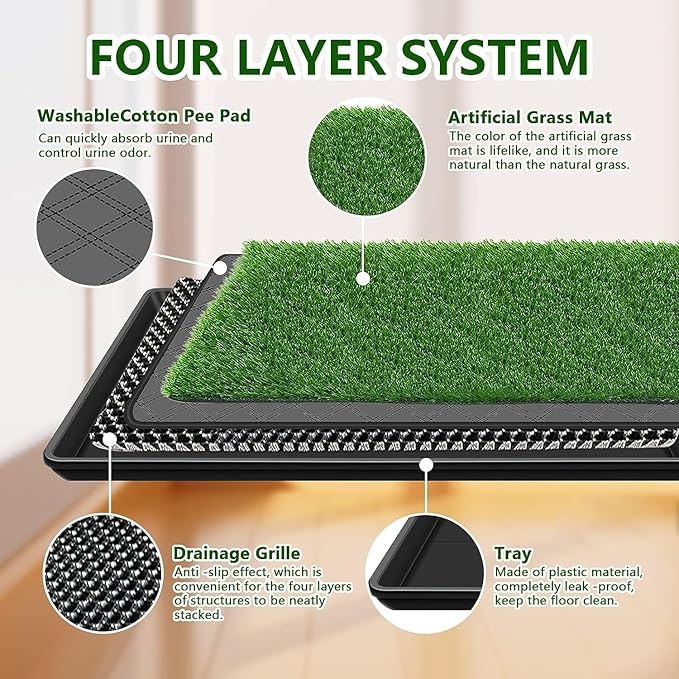 28.7 x 19.6In Dog Grass Pad with Tray Pet Potty Fake Grass Training Mat Artificial Grass for Dogs with Tray on Indoor and Outdoor