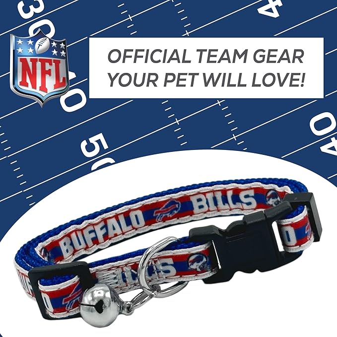 NFL CAT Collar Buffalo Bills Satin Cat Collar Football Team Collar for Dogs & Cats. A Shiny & Colorful Cat Collar with Ringing Bell Pendant