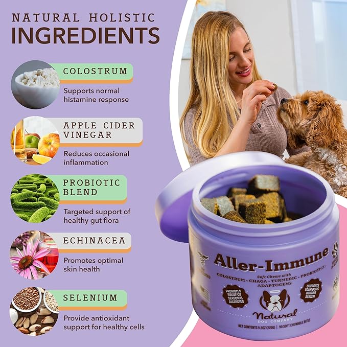 Natural Dog Company Aller-Immune Chews (90 Pieces), Turkey Flavor, with Canine-Specific Probiotics, Allergy Immune Supplement for Dogs of All Ages, Sizes & Breeds, Boosts Immune System, Antioxidant