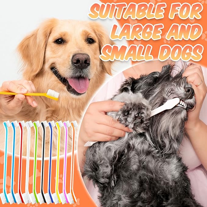100 Pieces Dog Tooth Brush Pet Toothbrush Soft Grooming Dogs Toothbrush Dog Double Sided Toothbrush Long Handle Tooth Brush for Puppy Pet Large and Small Teeth Cleaning Dental Oral Care, 10 Colors