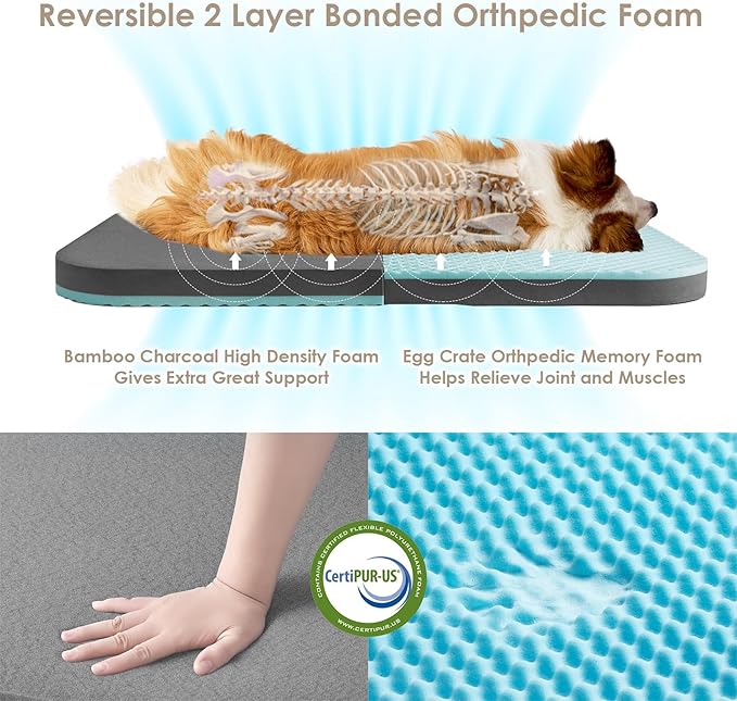 EHEYCIGA Foldable XL Dog Bed, Faux Fur Fluffy Dog Bed for Extra Large Dogs, Orthopedic Calming Memory Foam XL Dog Couch Bed, Washable Soft Warm Dog Sofa Bed with Non-Slip Bottom, Camel, 40"x30"x7"