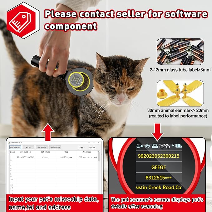Symcode Pet Microchip Scanner, ISO11784/85/FDX-B/EMID (2.4GHz Wireless+Bluetooth+USB) All in one 1.44ā TFT Screen Display 240 Data Storage Upload to PC Microchip Scanner Reader for Dog/Pet/Cat/Animal