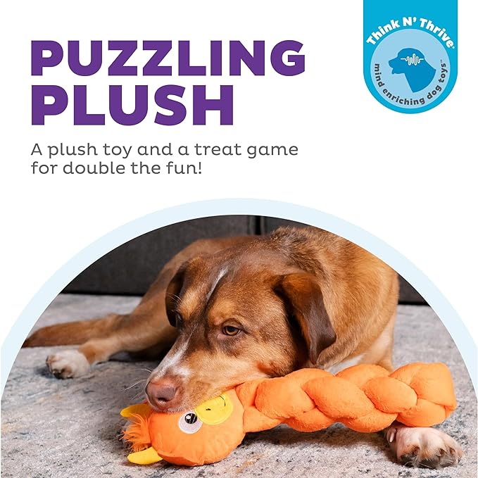 Outward Hound Nina Ottosson Twistiez Interactive Plush Dog Puzzle Dog Enrichment Toys Dog Treat Puzzle, Plush, Dragon, Orange