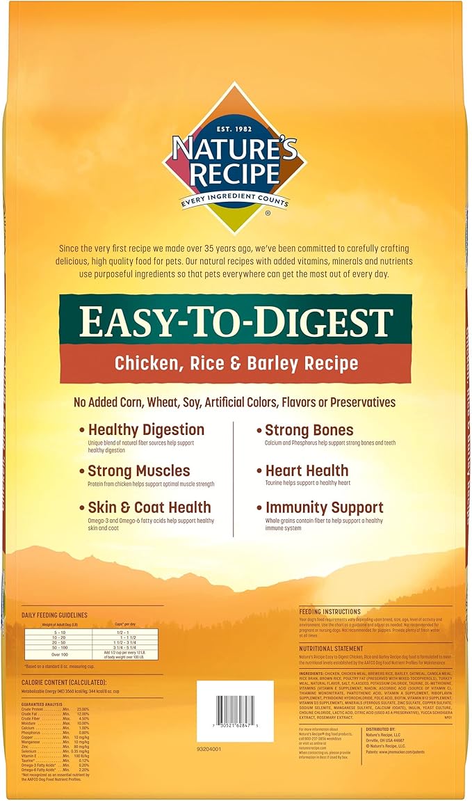 Nature's Recipe Easy to Digest Chicken, Rice & Barley 24 Pounds Dry Dog Food + Chicken Recipes Variety Pack 2.75 Ounce (Pack of 24) Wet Dog Food Bundle