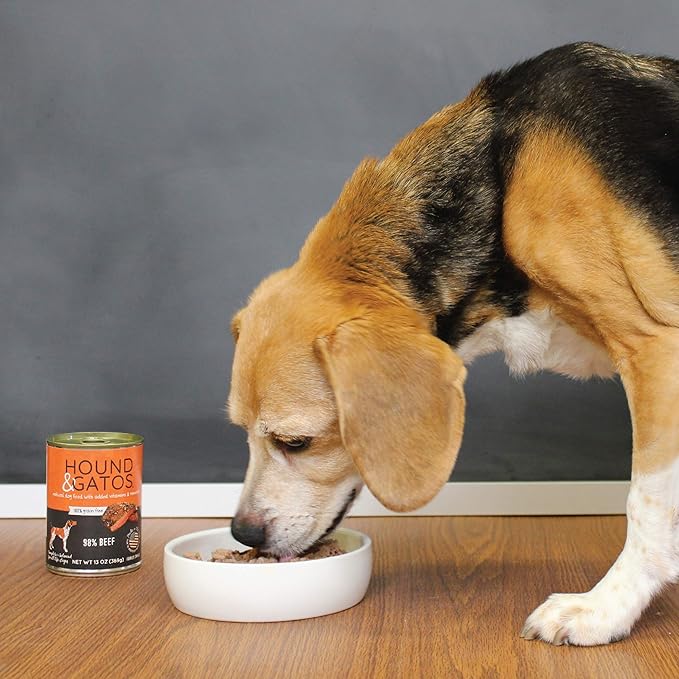 Hound & Gatos Wet Dog Food, 98% Beef, case of 12, 13 oz cans