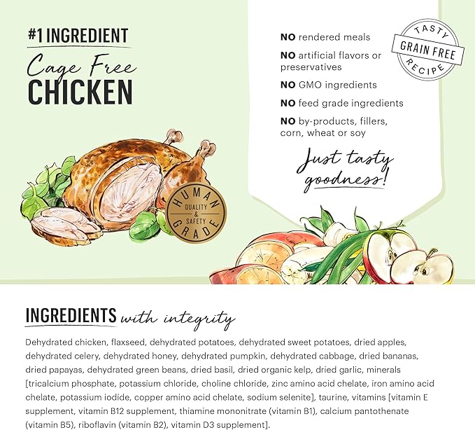 The Honest Kitchen Human Grade Dehydrated Grain Free Dog Food – Complete Meal or Dog Food Topper – Chicken 10 lb (makes 40 lbs)