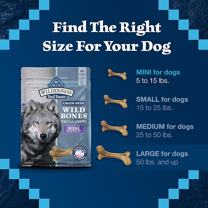 Blue Buffalo Wilderness Wild Bones Grain-Free Dental Chews Dog Treats, Mini, 27-oz Bag