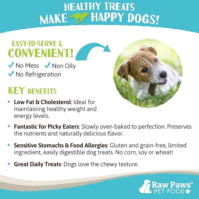 Raw Paws Wild-Caught Venison Treats for Dogs, 6-oz - Packed in USA - Real Meat Venison Jerky Dog Treats Free-Range Venison Dog Jerky Treats - All-Natural, Grain, Corn & Soy Free Venison Dog Treats
