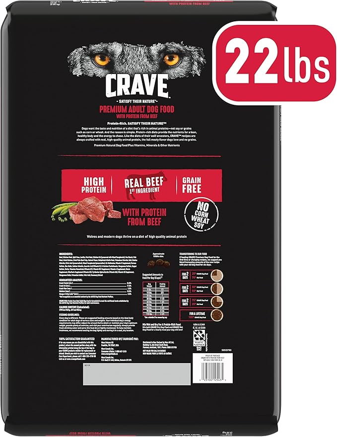 CRAVE Grain Free High Protein Adult Dry Dog Food, Beef, 22 lb. Bag