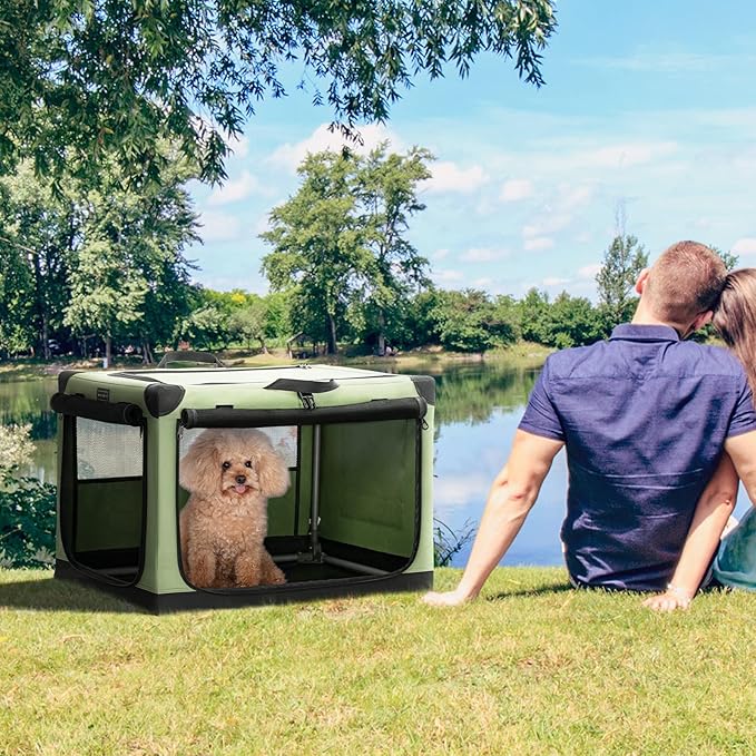 Dog Crates for Small Dogs, Adjustable Fabric Cover by Spiral Iron Pipe, Strengthen Sewing Dog Travel Crate 3 Door Design ,'26'' X 19'' X 18''
