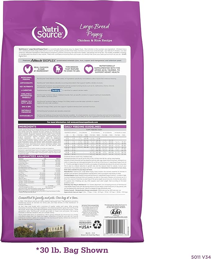 NutriSource Puppy Food, Made with Chicken and Rice, Large Breed, with Wholesome Grains, 15LB, Dry Dog Food