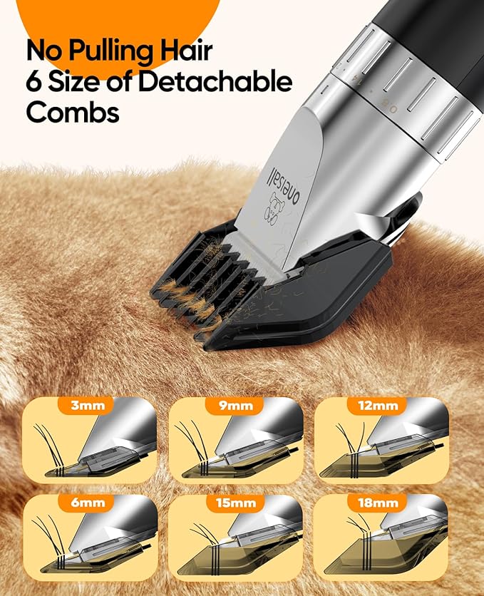 oneisall Cat Hair Trimmer,Quiet Cat Clippers for Matted Hair,Cordless Cat Grooming Kit with Comb,3 Speed Cat Shavers for Matted Long Hair