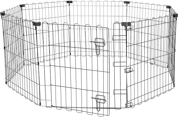 Amazon Basics - Octagonal Foldable Metal Exercise Pet Play Pen for Dogs, Fence Pen, Single Door, Extra Small, 60 x 60 x 24 Inches, Black