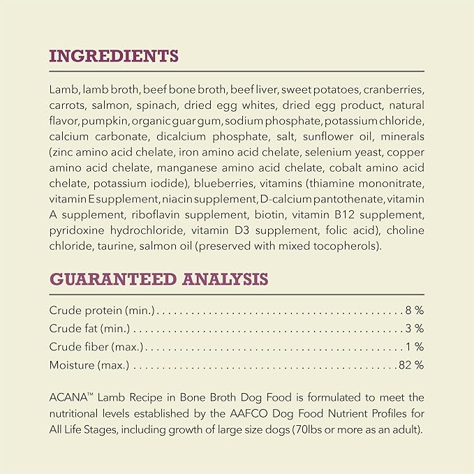 ACANA Premium Chunks Wet Dog Food, Lamb Recipe in Beef Bone Broth and beef liver, 12.8oz (Case of 12)