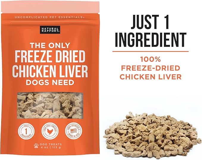 Natural Rapport Chicken Liver Dog Treats - The Only Freeze Dried Chicken Liver Dogs Need - Grain-Free Chicken Bites, Dog Treats for Small and Large Dogs (4 oz.)