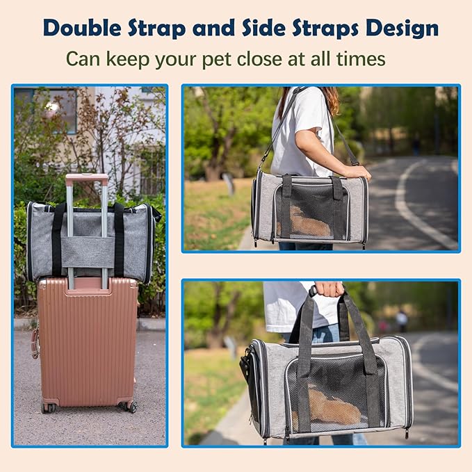 Dog Cat Carrier Pet Carriers for Small Medium Large Cats Dogs Carrier Soft Sided Small Puppy Dog Carrier Portable Foldable Airline Approved Dog Cat Travel Carrier Grey Black M