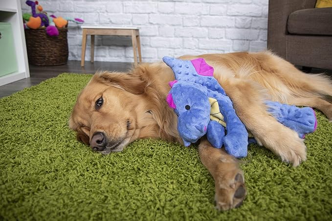 goDog Bubble Plush Dragons Squeaky Dog Toy, Chew Guard Technology - Periwinkle, Extra Large
