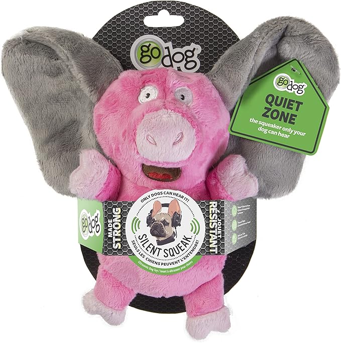 goDog Flips Pig-Elephant Silent Squeak Plush Dog Toy, Chew Guard Technology - Pink, Large