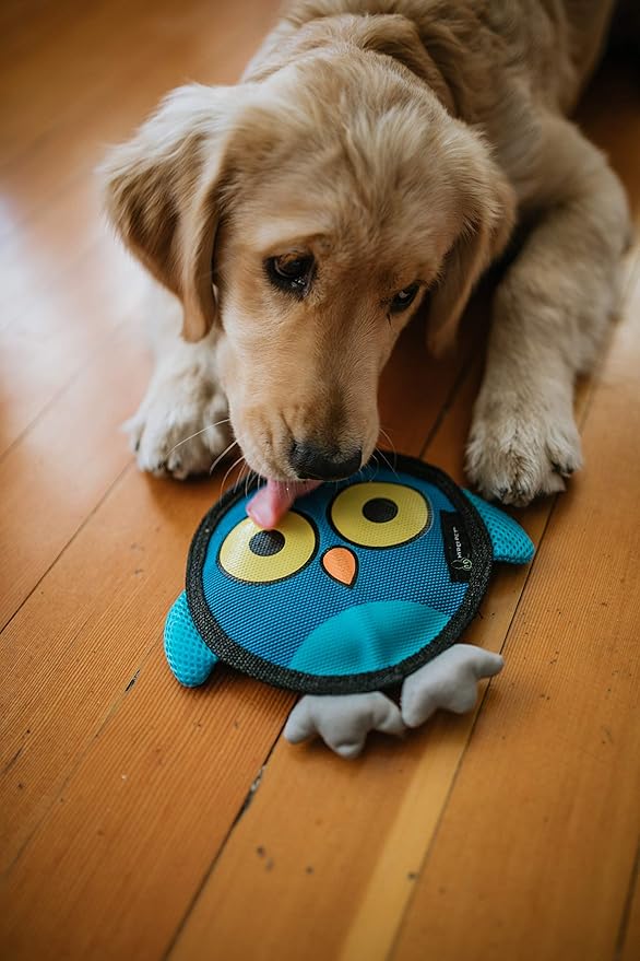 Hyper Pet Firehose Flyers Owl Durable Squeaky Dog Toy Grey 7.5 x 1.2 x 8.2 inches