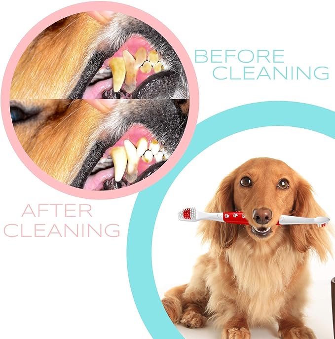 Pet Toothbrush for Dogs, Cats with Soft Bristles - Easy Teeth Cleaning & Dental Care, Non Slip Dual Head Dog Toothbrush