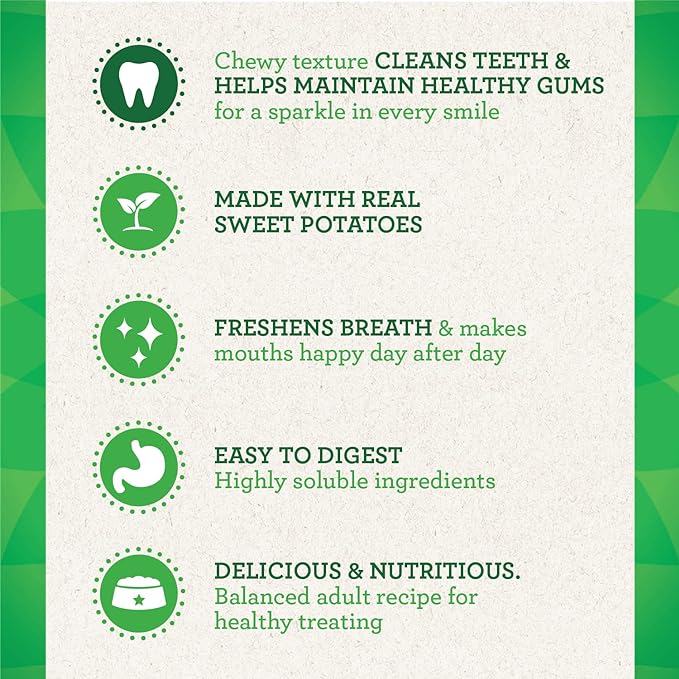 Greenies Large Natural Dog Dental Treats, Sweet Potato Flavor, 12 oz. Pack (8 Treats)