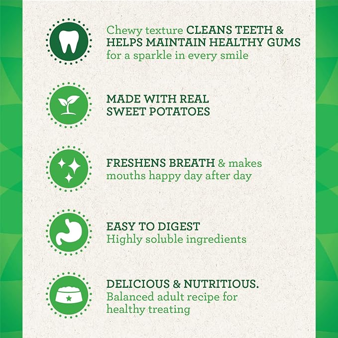 Greenies Large Natural Dog Dental Treats, Sweet Potato Flavor, 12 oz. Pack (8 Treats)